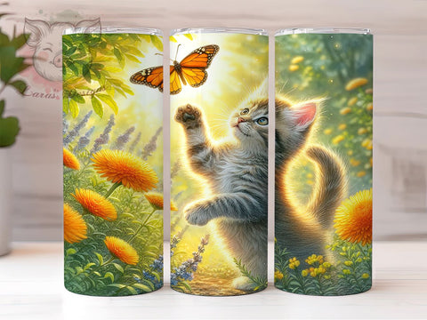 Cat Butterfly 20oz Tumbler Png, Straight & Tapered Tumbler Png, Cute Kitten Tumbler Png, Digital Download PNG Sublimation Lara' s Designs 