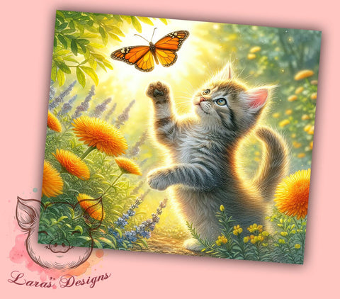 Cat Butterfly 20oz Tumbler Png, Straight & Tapered Tumbler Png, Cute Kitten Tumbler Png, Digital Download PNG Sublimation Lara' s Designs 