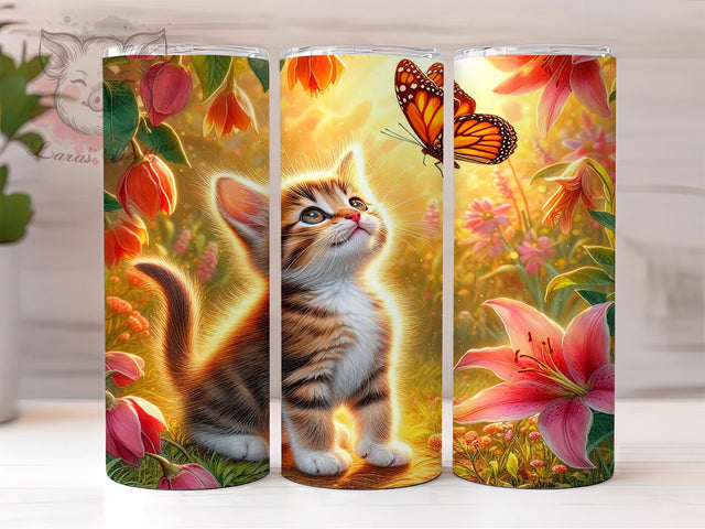Cat Butterfly 20oz Tumbler Png, Straight & Tapered Tumbler Png, Cute Kitten Tumbler Png, Digital Download PNG Sublimation Lara' s Designs 