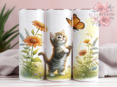 Cat Butterfly 20oz Tumbler Wrap PNG, Cute Cat Tumbler Png, Straight & Tapered Tumbler Wrap, Instant Digital Download Sublimation Li Zamperini 