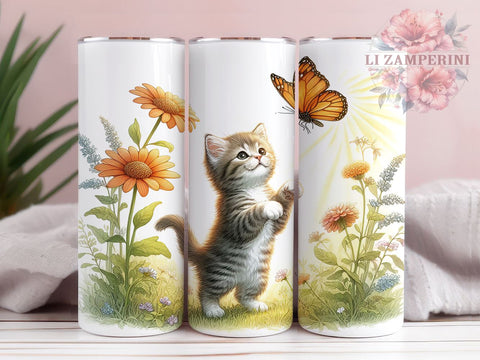 Cat Butterfly 20oz Tumbler Wrap PNG, Cute Cat Tumbler Png, Straight & Tapered Tumbler Wrap, Instant Digital Download Sublimation Li Zamperini 