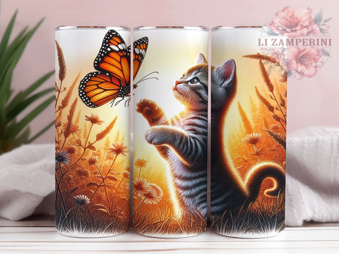 Cat Butterfly 20oz Tumbler Wrap PNG, Cute Cat Tumbler Png, Straight & Tapered Tumbler Wrap, Instant Digital Download Sublimation Li Zamperini 