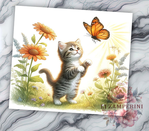 Cat Butterfly 20oz Tumbler Wrap PNG, Cute Cat Tumbler Png, Straight & Tapered Tumbler Wrap, Instant Digital Download Sublimation Li Zamperini 