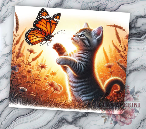 Cat Butterfly 20oz Tumbler Wrap PNG, Cute Cat Tumbler Png, Straight & Tapered Tumbler Wrap, Instant Digital Download Sublimation Li Zamperini 