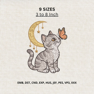 Cat Butterfly Moon Machine Embroidery Design – Cute Celestial Kitten Embroidery File Embroidery/Applique DESIGNS PatternFeed8 