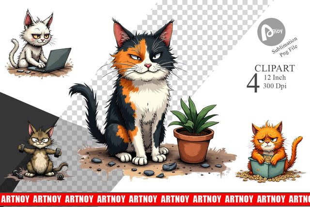 Cat Chaos Clipart Sublimation artnoy 