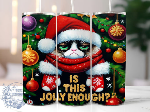 Cat Christmas, Jolly Cat, Holiday Tumbler, Sublimation PNG, 20 oz Tumbler, Cute Cat Design, Christmas Drinkware, Festive Tumbler Sublimation ToriDesigns 
