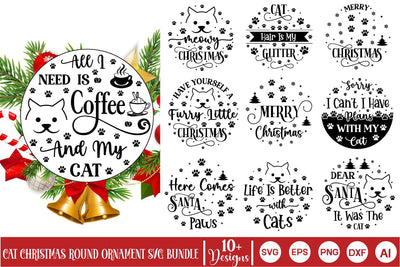 Cat Christmas Round Ornament Svg Bundle, Pet Animal Quotes, SVGs,Quotes and Sayings,Food & Drink,On Sale, Print & Cut SVG DesignPlante 503 