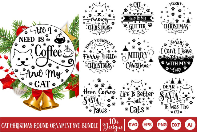 Cat Christmas Round Ornament Svg Bundle, Pet Animal Quotes, SVGs,Quotes and Sayings,Food & Drink,On Sale, Print & Cut SVG DesignPlante 503 