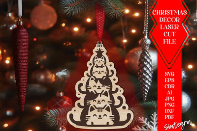 Cat Christmas Tree Baubles SVG – Laser Cut Ornament Files v1 SVG Sintegra 