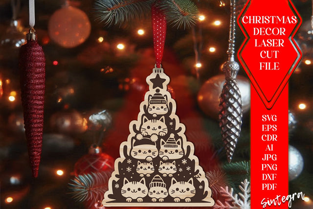 Cat Christmas Tree Baubles SVG – Laser Cut Ornament Files v2 SVG Sintegra 