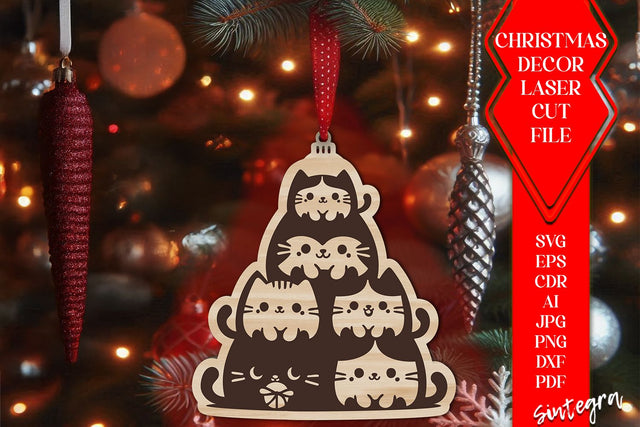 Cat Christmas Tree Baubles SVG – Laser Cut Ornament Files v3 SVG Sintegra 