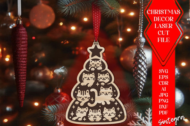 Cat Christmas Tree Baubles SVG – Laser Cut Ornament Files v4 SVG Sintegra 