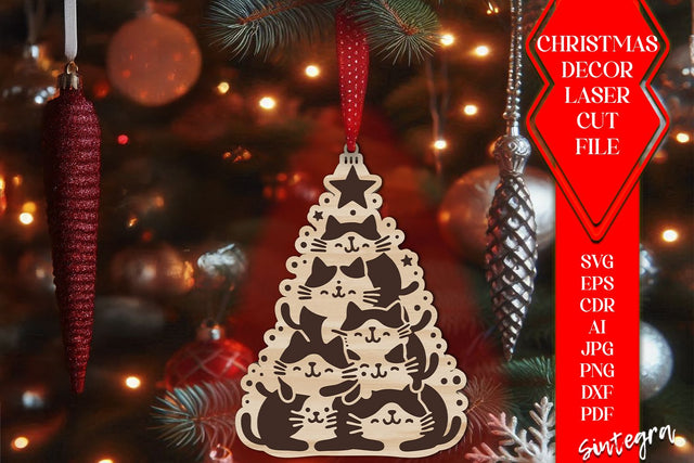 Cat Christmas Tree Baubles SVG – Laser Cut Ornament Files v5 SVG Sintegra 