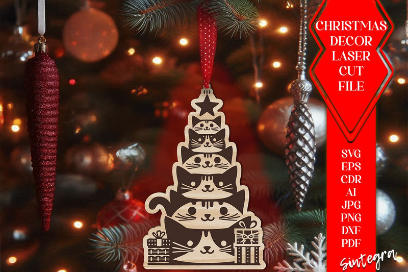 Cat Christmas Tree Baubles SVG – Laser Cut Ornament Files v6 SVG Sintegra 