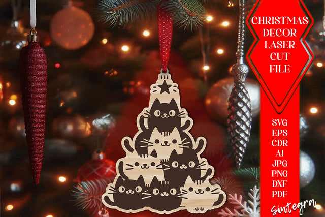 Cat Christmas Tree Baubles SVG – Laser Cut Ornament Files v7 SVG Sintegra 