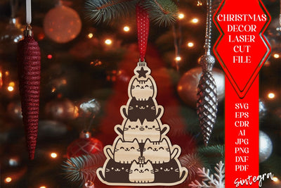 Cat Christmas Tree Baubles SVG – Laser Cut Ornament Files v8 SVG Sintegra 