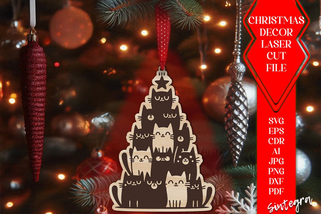 Cat Christmas Tree Baubles SVG – Laser Cut Ornament Files v9 SVG Sintegra 