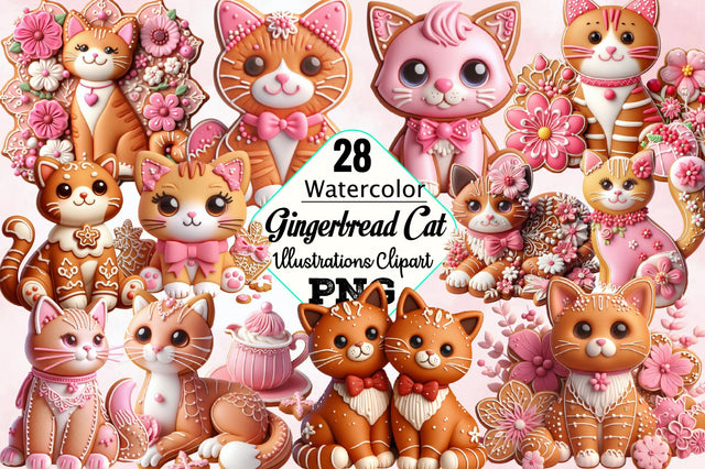 Cat Clipart, Gingerbread Cat, Kitten PNG Bundle Sublimation SVGArt 