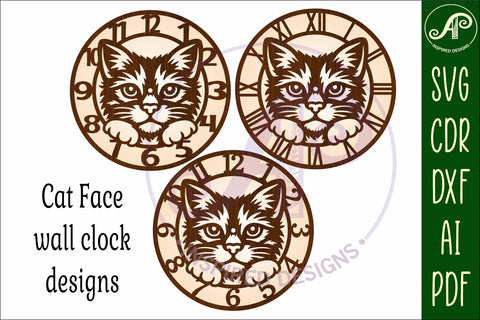 Cat Clock SVG, Cat Face Wall Clock Laser Cut Files SVG APInspireddesigns 