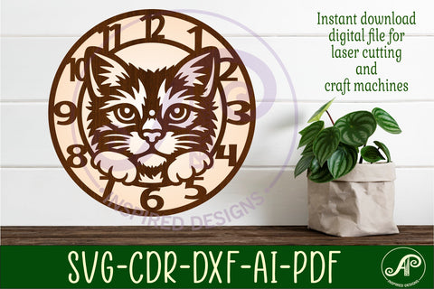 Cat Clock SVG, Cat Face Wall Clock Laser Cut Files SVG APInspireddesigns 