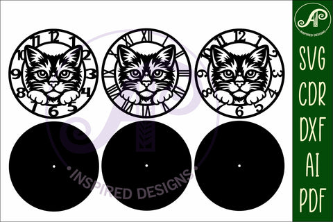 Cat Clock SVG, Cat Face Wall Clock Laser Cut Files SVG APInspireddesigns 