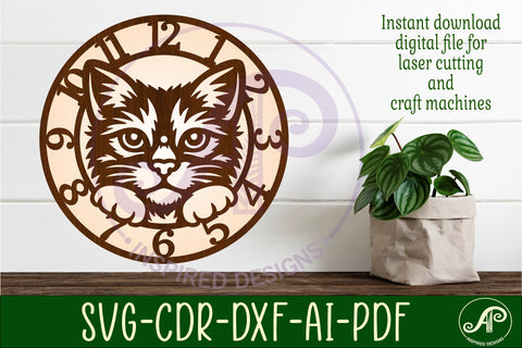 Cat Clock SVG, Cat Face Wall Clock Laser Cut Files SVG APInspireddesigns 