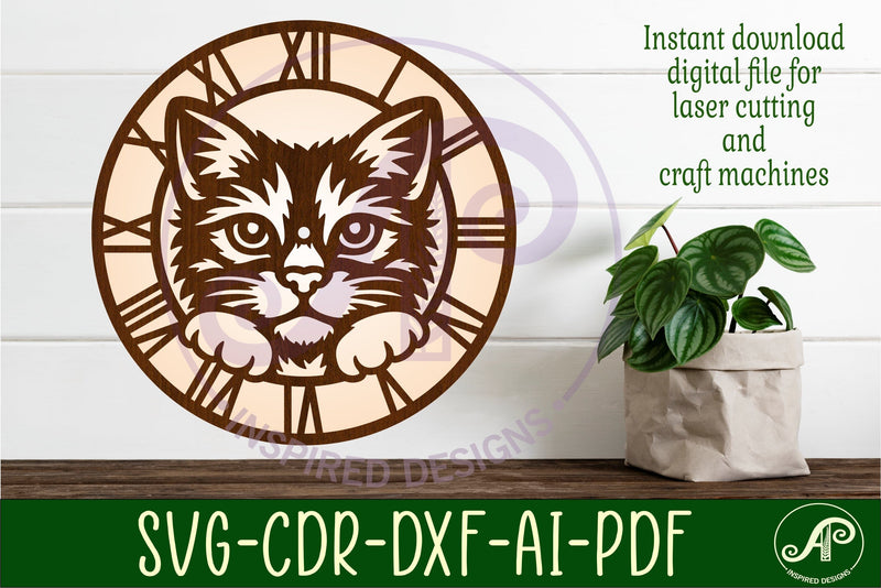 Cat Clock SVG, Cat Face Wall Clock Laser Cut Files - So Fontsy