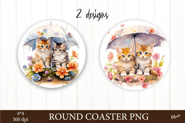 Cat Coaster Sublimation PNG. Round Coaster PNG Sublimation Olga Terlyanskaya 