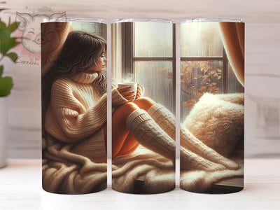 Cat & Coffee Cozy Girl Tumbler, Coffee Lover Wrap, Cat and Coffee Sublimation, 20oz Cat Tumbler, Cozy Coffee Art, Pet Lover Mug, Whimsical Coffee Cup Sublimation Lara' s Designs 