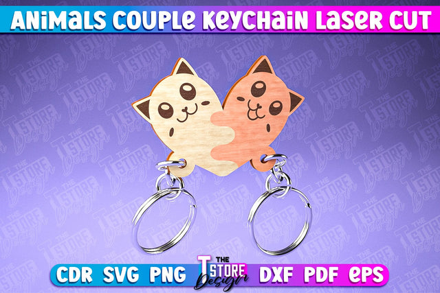 Cat Couple Keychain | Laser Cut SVG Design | CNC Files SVG The T Store Design 