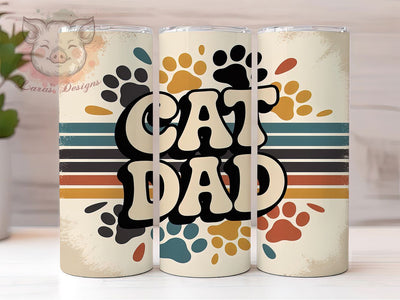 Cat Dad Retro Vintage 70s 20oz Tumbler, Retro Vintage, 70s Stripes, Teal Blue, Rust Orange, Skinny Tumbler, Sublimation PNG Sublimation Lara' s Designs 