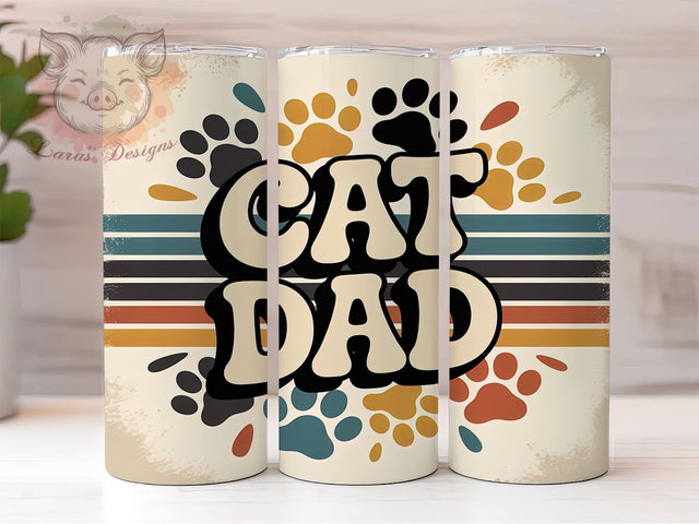 Cat Dad Retro Vintage 70s 20oz Tumbler, Retro Vintage, 70s Stripes, Teal Blue, Rust Orange, Skinny Tumbler, Sublimation PNG Sublimation Lara' s Designs 