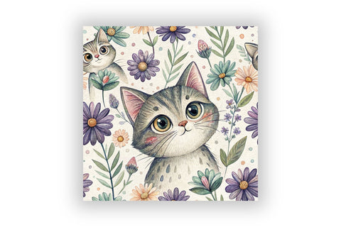 Cat Digital Paper Pack, Seamless Watercolor Pattern Bundle, Printable Scrapbook Paper, Cute Feline Botanical Design Collection Digital Pattern FloridPrintables 
