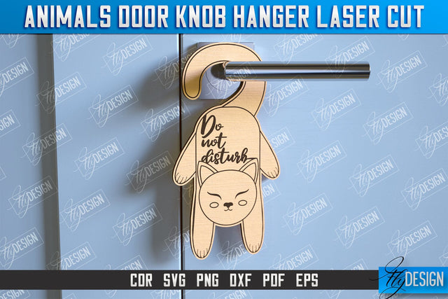 Cat Door Knob Hanger | Children's Room | Door Sign | Baby Animals | CNC File SVG Fly Design 
