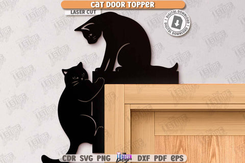 Cat Door Topper Laser Cut Bundle. Door Corner. Home Decor. Silhouette of Cats. Wall Decor. Cute Design. CNC File SVG The T Store Design 