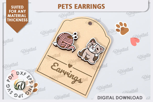 Cat Earrings Laser Cut. Pets Earrings. Animals Earrings SVG SVG Evgenyia Guschina 