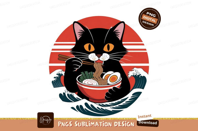 Cat Eats Ramen Noodles Graphic Art Sublimation Designangry 