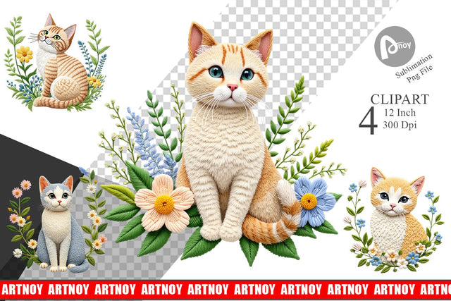 Cat Embroidery Clipart Sublimation artnoy 