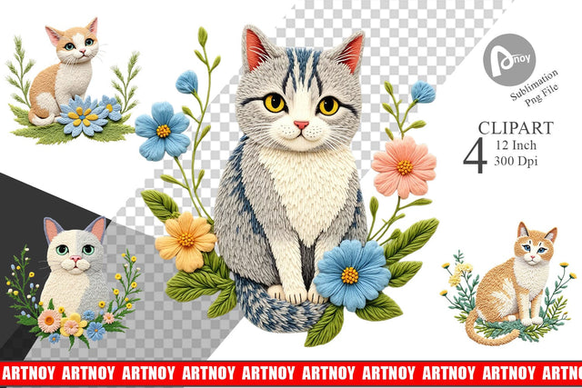 Cat Embroidery Clipart Sublimation artnoy 