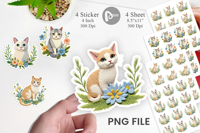 Cat Embroidery Sticker Sublimation artnoy 