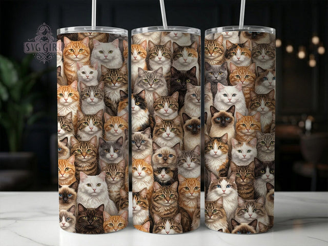Cat Faces Collage 20oz Tumbler, Cat Faces Collage, Cat Faces Tumbler, Cat Collage PNG, Cat Faces PNG, Cat Tumbler Wrap, Collage Tumbler, 20oz Tumbler Wrap Sublimation SvggirlplusArt 