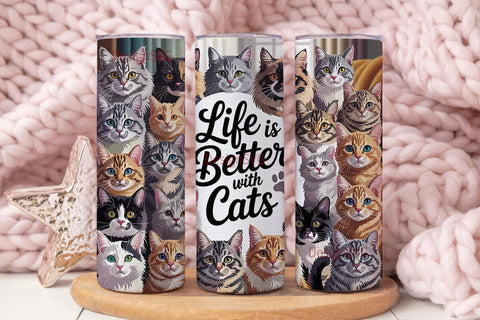 Cat Faces Collage 20oz Tumbler Wrap Sublimation DesignSVG 