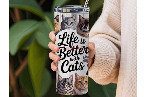 Cat Faces Collage 20oz Tumbler Wrap Sublimation DesignSVG 