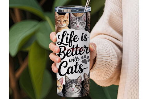 Cat Faces Collage 20oz Tumbler Wrap Sublimation DesignSVG 