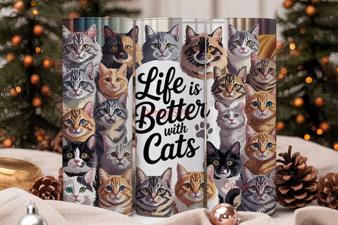Cat Faces Collage 20oz Tumbler Wrap Sublimation DesignSVG 