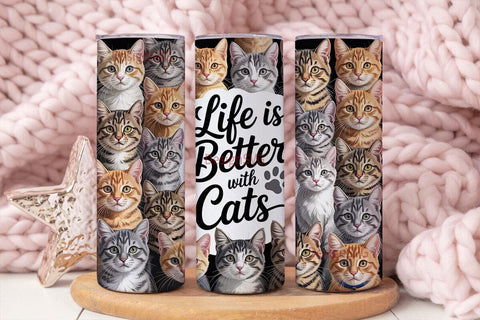 Cat Faces Collage 20oz Tumbler Wrap Sublimation DesignSVG 