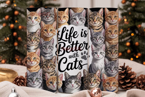 Cat Faces Collage 20oz Tumbler Wrap Sublimation DesignSVG 