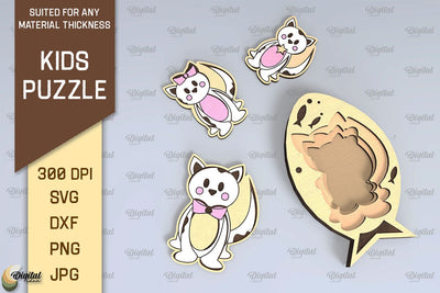 Cat Family Puzzle Laser Cut Design. Kids Toy Puzzle SVG SVG Evgenyia Guschina 