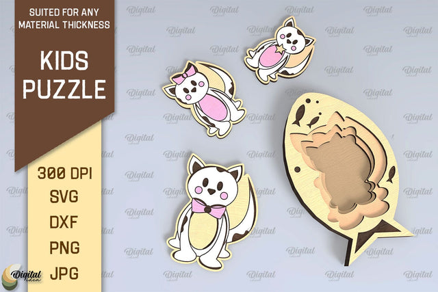 Cat Family Puzzle Laser Cut Design. Kids Toy Puzzle SVG SVG Evgenyia Guschina 